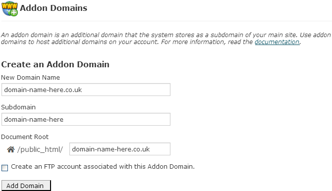 Adding a domain to your web site